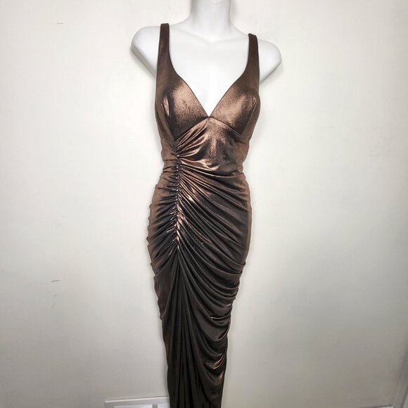 Betsy Adam metallic copper ruched gown. Size 8 - Picture 3 of 7